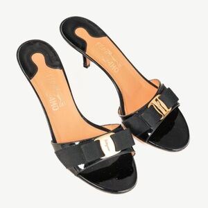 Salvatore Ferragamo black classic bow slide shoes